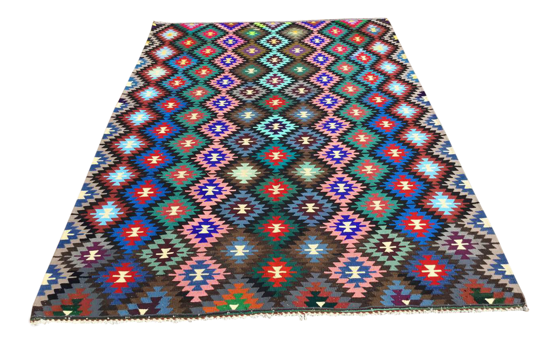 Vintage Turkish Kilim -matto 209cm x 292cm Käsinsolmittu