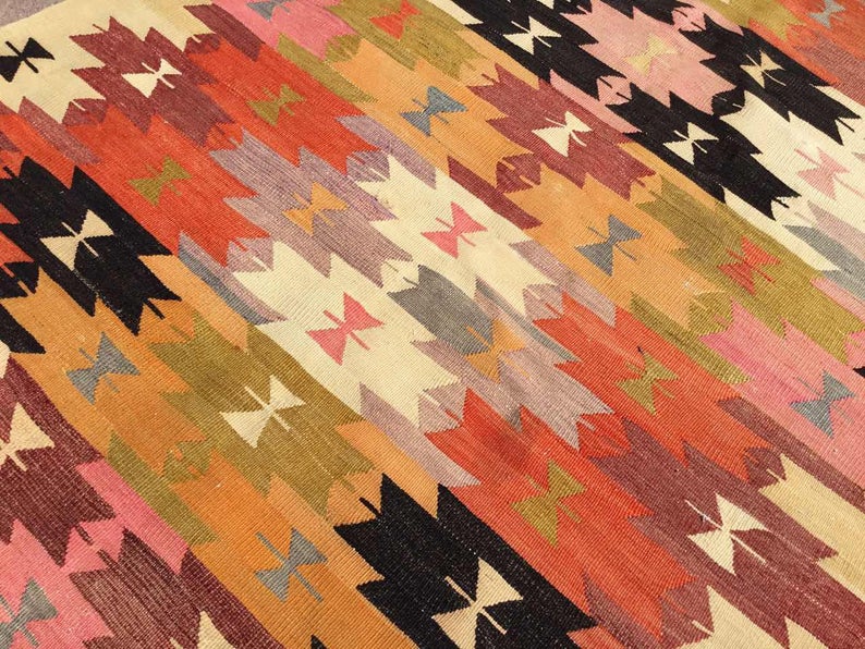 Vintage Turkish Kilim -matto 228cm x 160cm Käsintehty villa