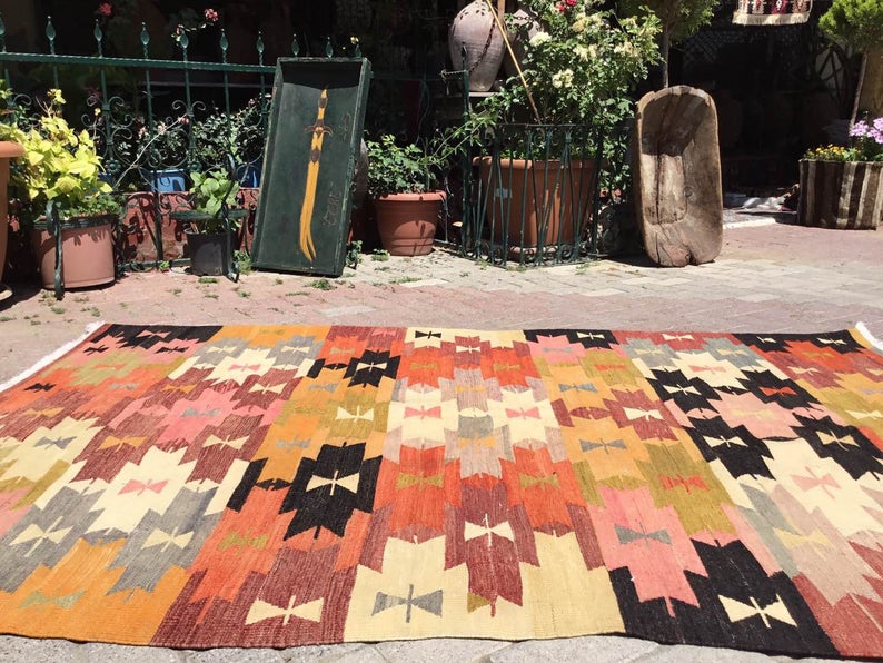 Vintage Turkish Kilim -matto 228cm x 160cm Käsintehty villa