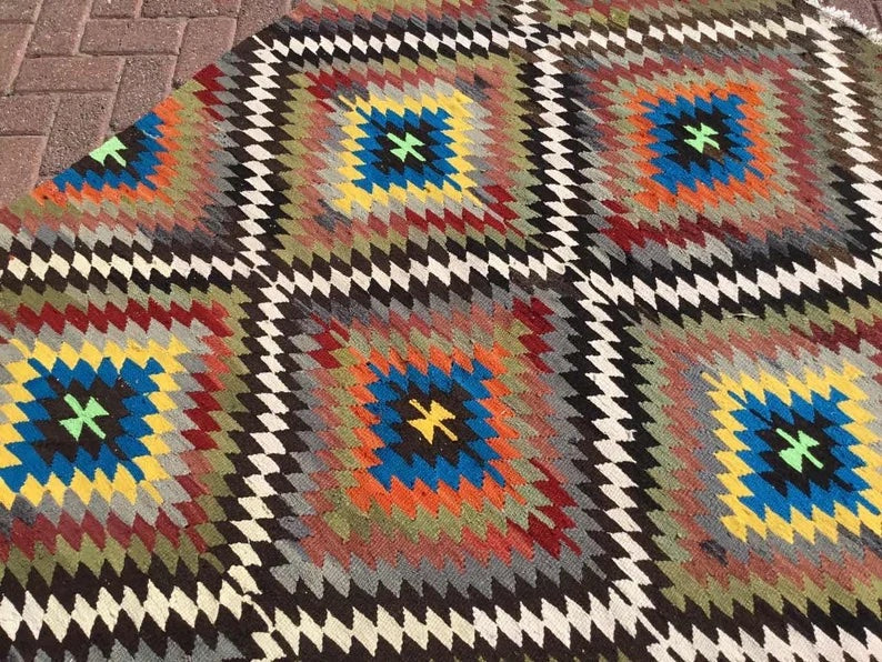 Tappeto Kilim turco vintage 236 cm x 167 cm in lana intrecciata a mano