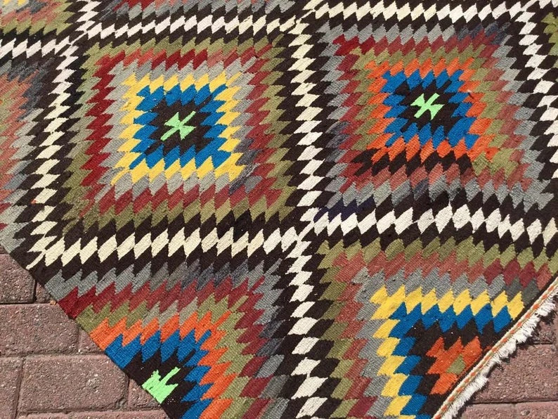 Tappeto Kilim turco vintage 236 cm x 167 cm in lana intrecciata a mano