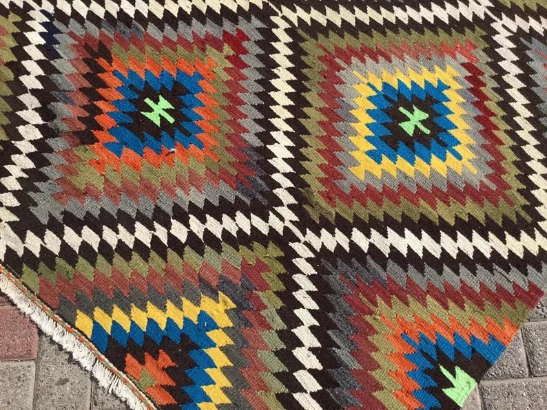 Tappeto Kilim turco vintage 236 cm x 167 cm in lana intrecciata a mano