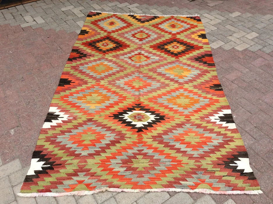 Vintage turkkilainen Kilim matto 250cm x 156cm käsinkudottua villaa