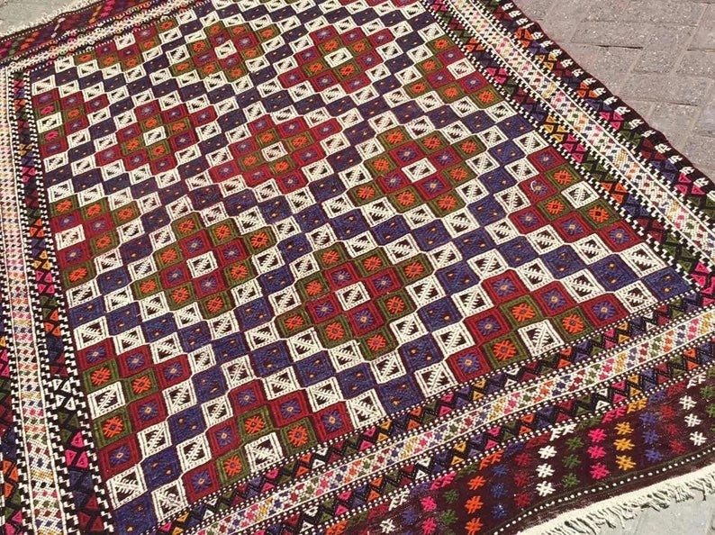 Vintage Turkish Kilim -matto 250cm x 164cm Käsintehty villa