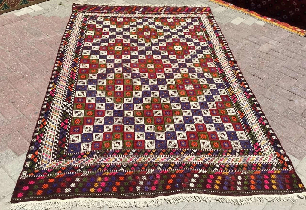 Vintage Turkish Kilim -matto 250cm x 164cm Käsintehty villa