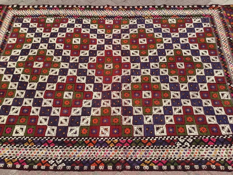 Vintage Turkish Kilim -matto 250cm x 164cm Käsintehty villa