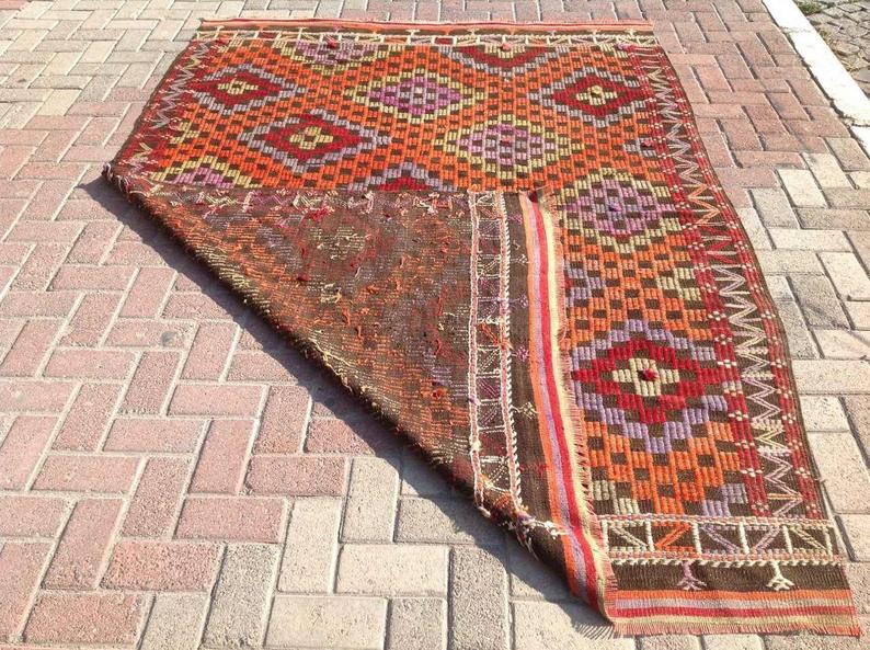 Tappeto Kilim turco vintage 254 cm x 180 cm Arancione 270