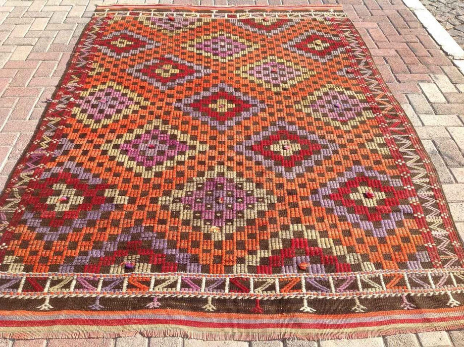 Tappeto Kilim turco vintage 254 cm x 180 cm Arancione 270