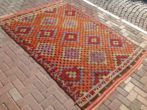 Tappeto Kilim turco vintage 254 cm x 180 cm Arancione 270