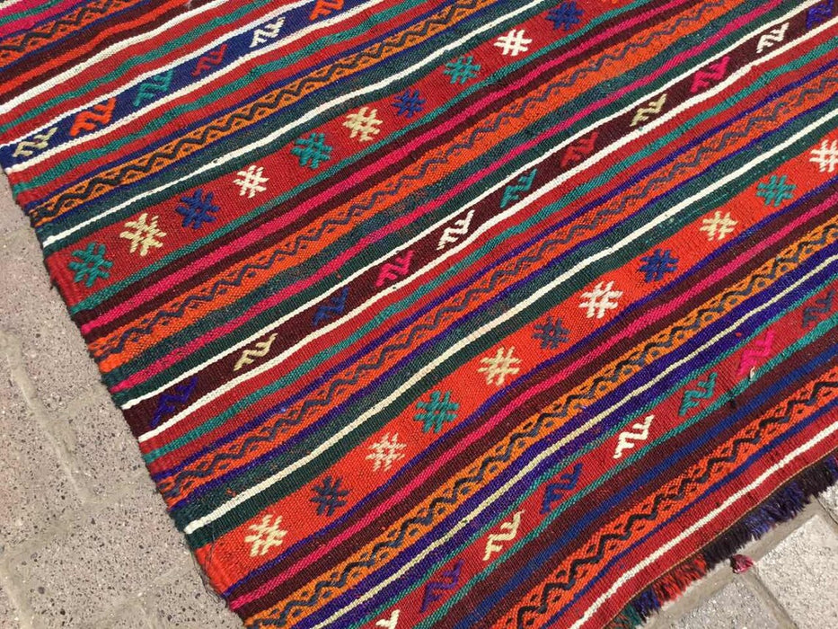 Vintage turkkilainen Kilim matto 256cm x 122cm villapuuvilla