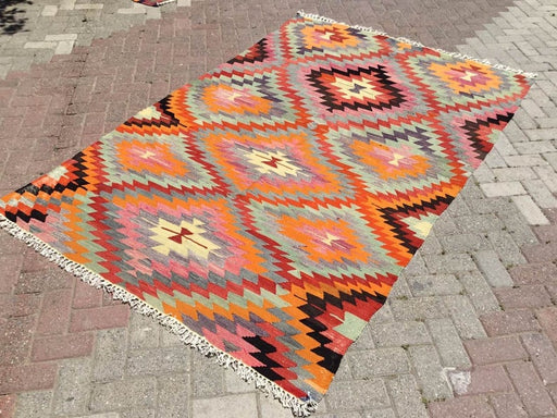 Vintage Turkse Kelim-tapijt 256cm x 160cm wol-katoen