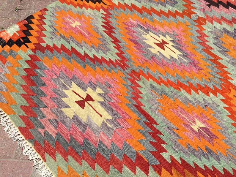 Vintage Turkse Kelim-tapijt 256cm x 160cm wol-katoen