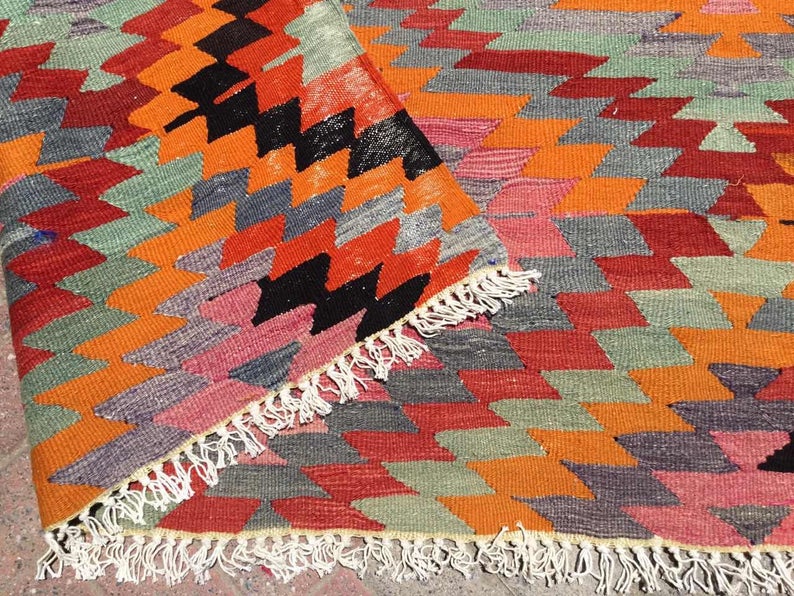 Vintage Turkse Kelim-tapijt 256cm x 160cm wol-katoen