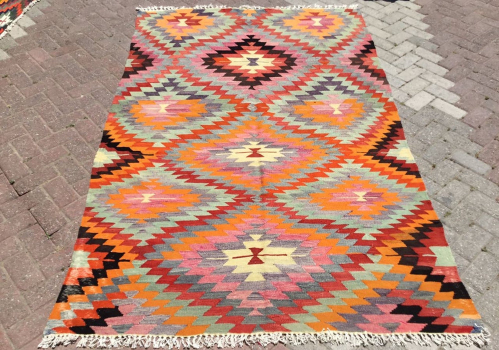 Vintage Turkse Kelim-tapijt 256cm x 160cm wol-katoen