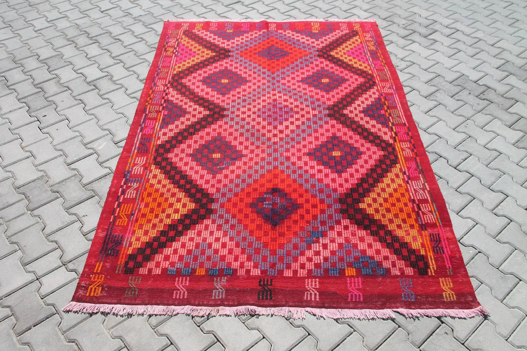 Vintage turkkilainen Kilim matto 257cm X 168cm käsintehty villa