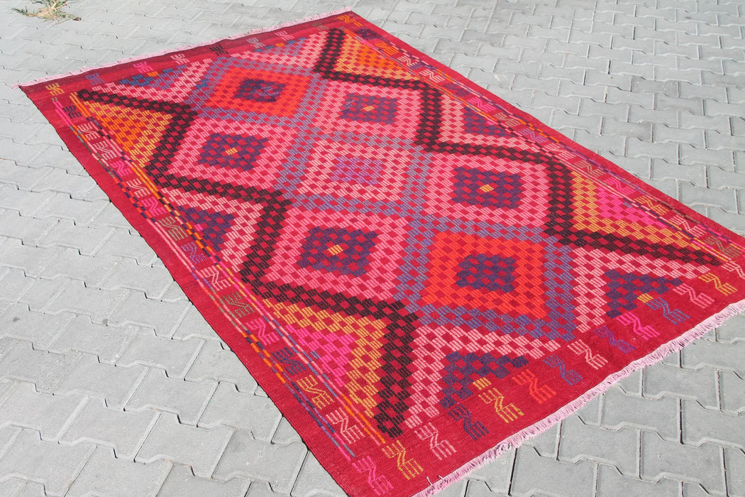 Vintage turkkilainen Kilim matto 257cm X 168cm käsintehty villa