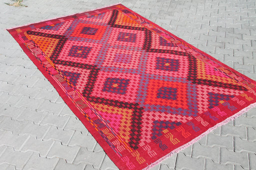 Vintage Turkse Kilim -vloerkleed 257 cm x 168 cm handgemaakte wol