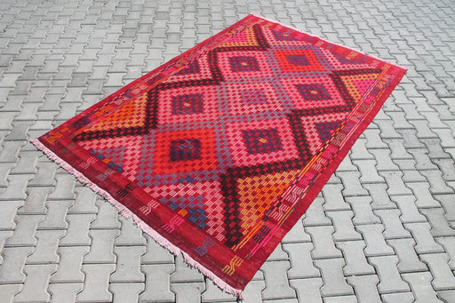 Vintage Turkse Kilim -vloerkleed 257 cm x 168 cm handgemaakte wol