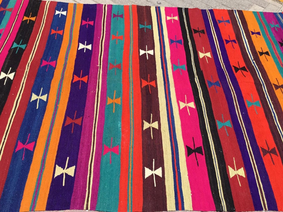 Vintage turkkilainen Kilim matto 258cm x 164cm käsinkudottua villapuuvillaa