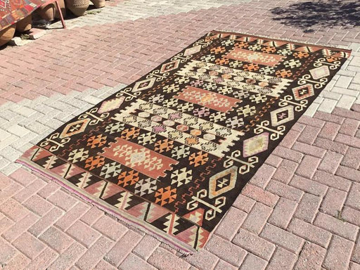 Vintage Turkse Kilim -vloerkleed 262 cm x 156 cm Hand gesponnen wol