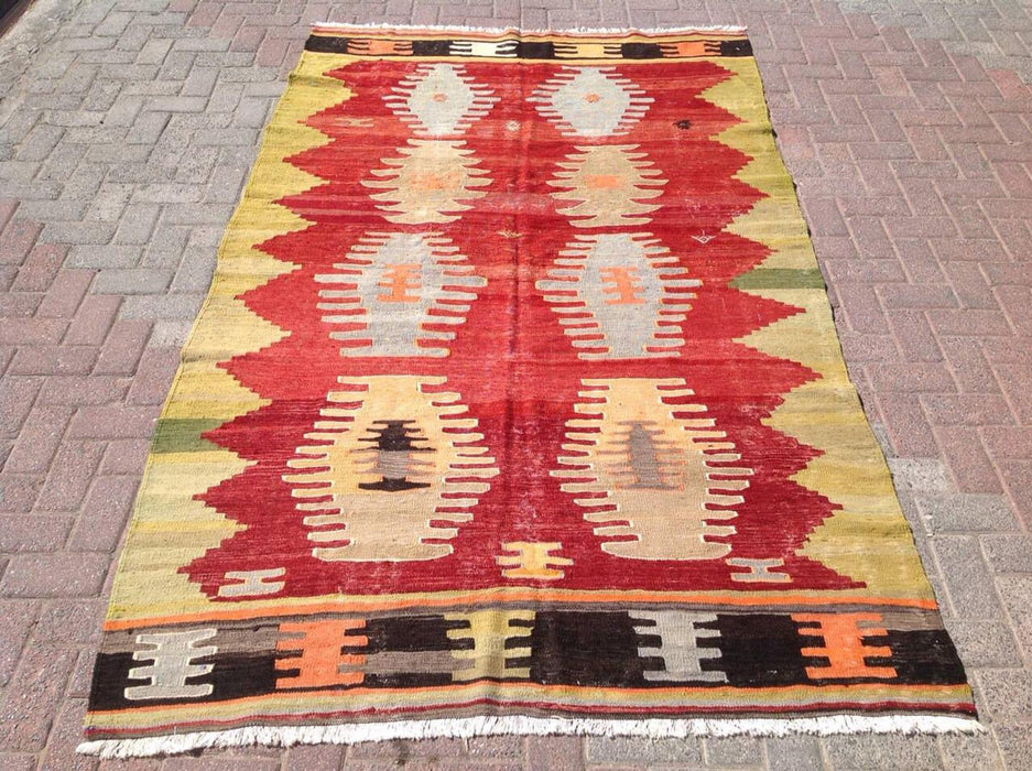 Tappeto Kilim turco vintage in tessuto di lana 264 cm x 160 cm