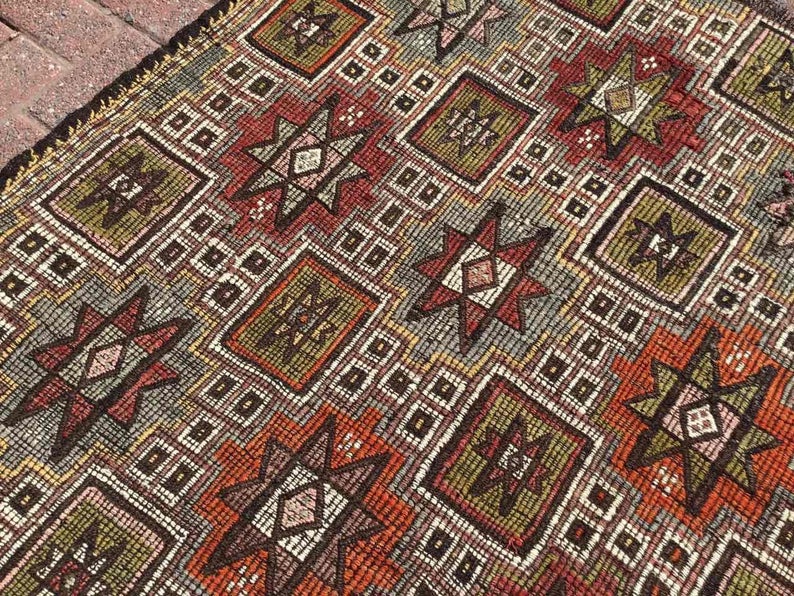 Tappeto Kilim turco vintage 265 x 165 cm in lana di capra