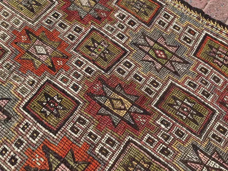 Tappeto Kilim turco vintage 265 x 165 cm in lana di capra