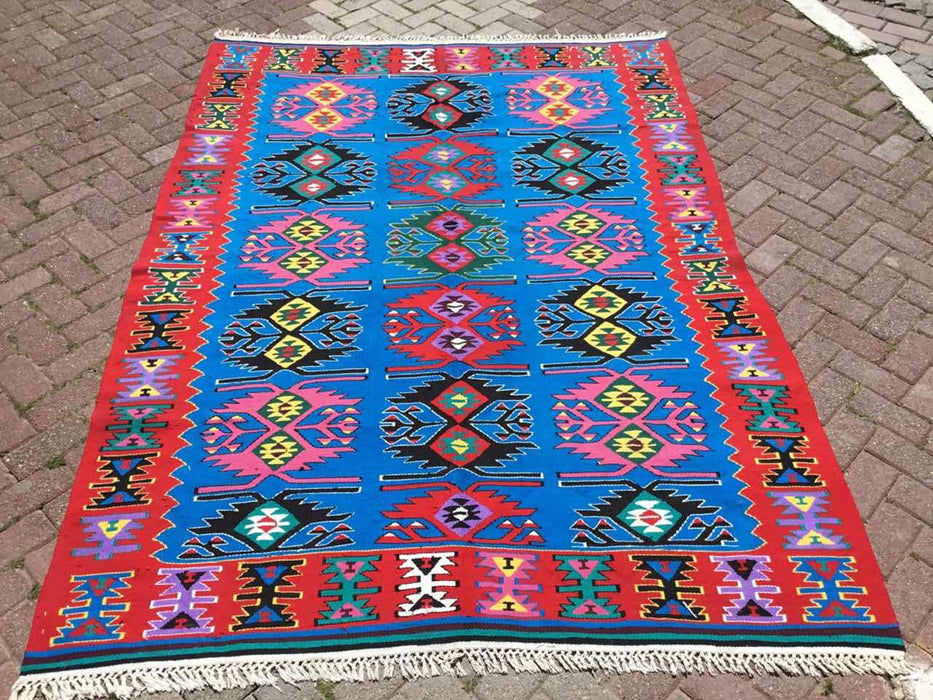 Vintage Turkse Kelim-tapijt 267cm x 181cm handgemaakte wol