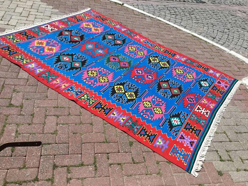 Vintage Turkse Kelim-tapijt 267cm x 181cm handgemaakte wol