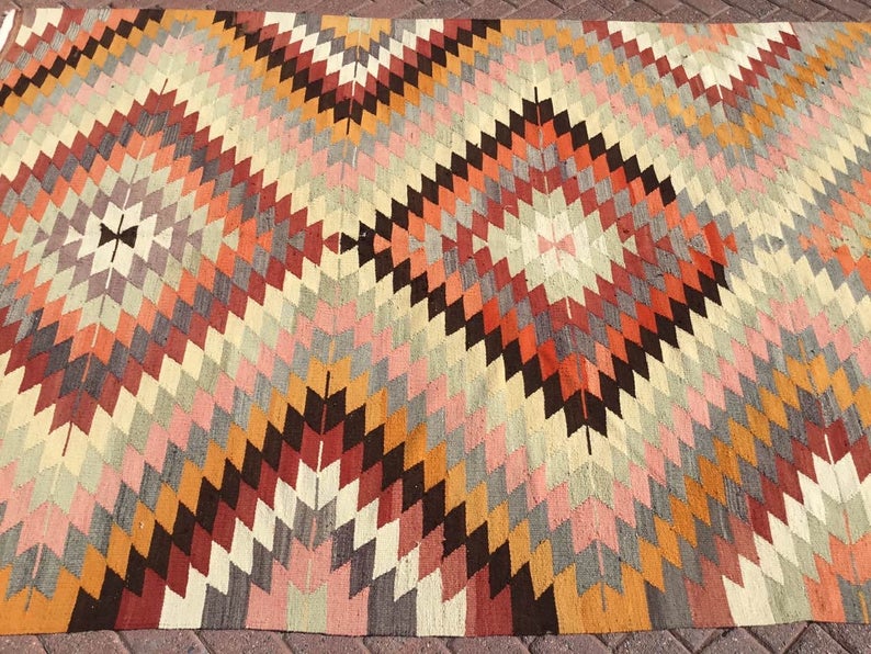 Vintage turkkilainen Kilim matto 269cm x 175cm käsinkudottua villaa