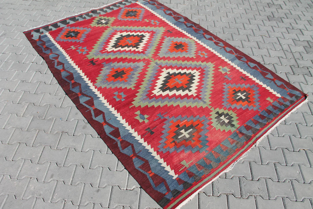 Tappeto Kilim turco vintage 271 cm x 190 cm in lana fatta a mano