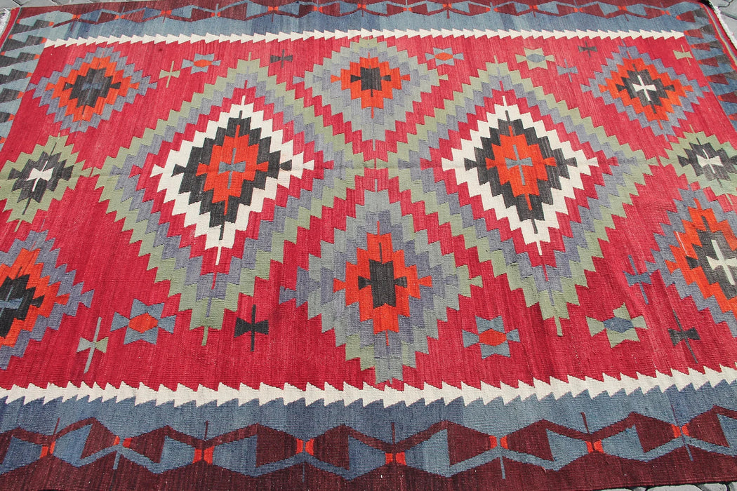 Tappeto Kilim turco vintage 271 cm x 190 cm in lana fatta a mano