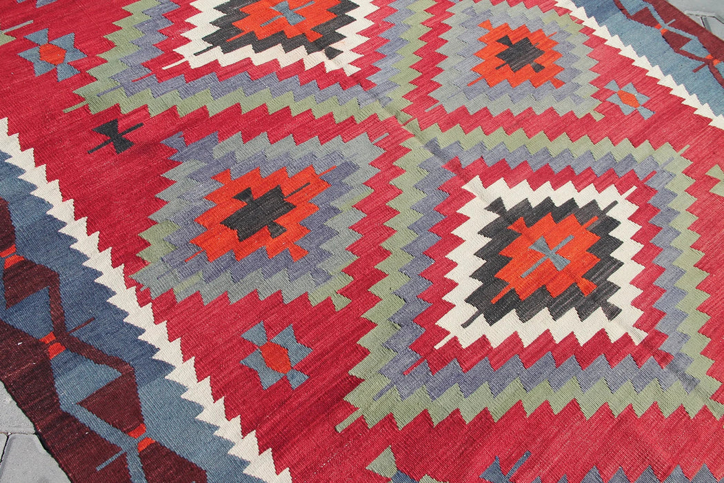 Tappeto Kilim turco vintage 271 cm x 190 cm in lana fatta a mano