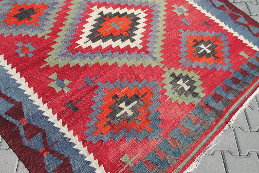 Tappeto Kilim turco vintage 271 cm x 190 cm in lana fatta a mano