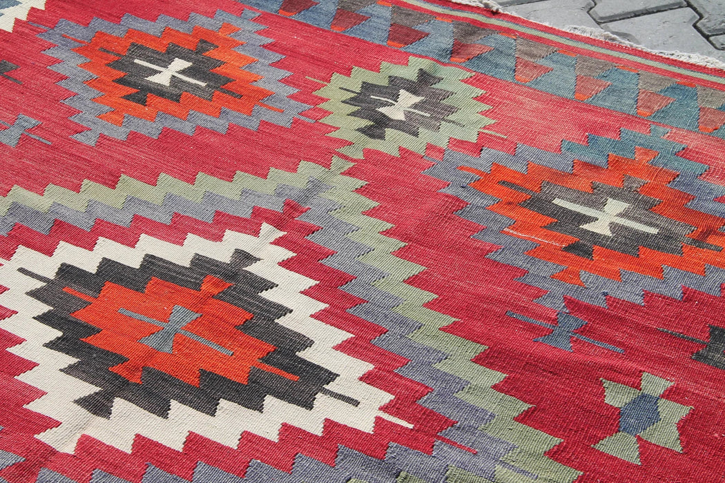 Tappeto Kilim turco vintage 271 cm x 190 cm in lana fatta a mano