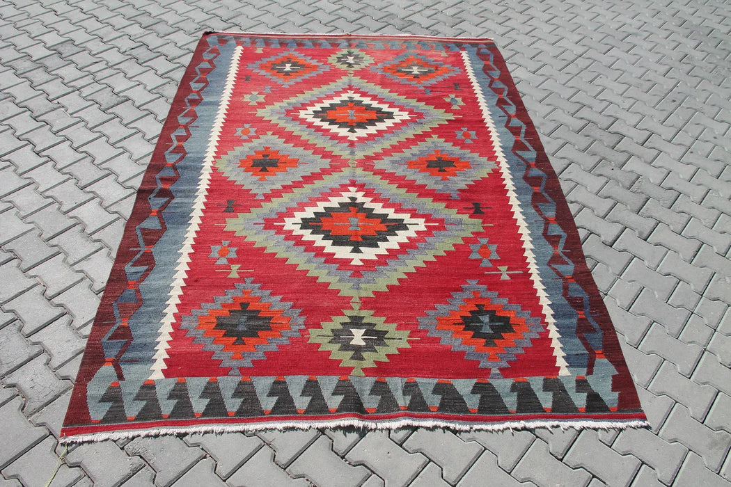 Tappeto Kilim turco vintage 271 cm x 190 cm in lana fatta a mano