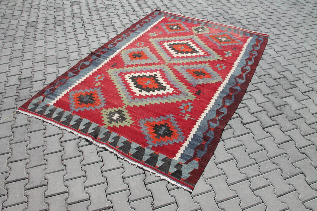 Tappeto Kilim turco vintage 271 cm x 190 cm in lana fatta a mano