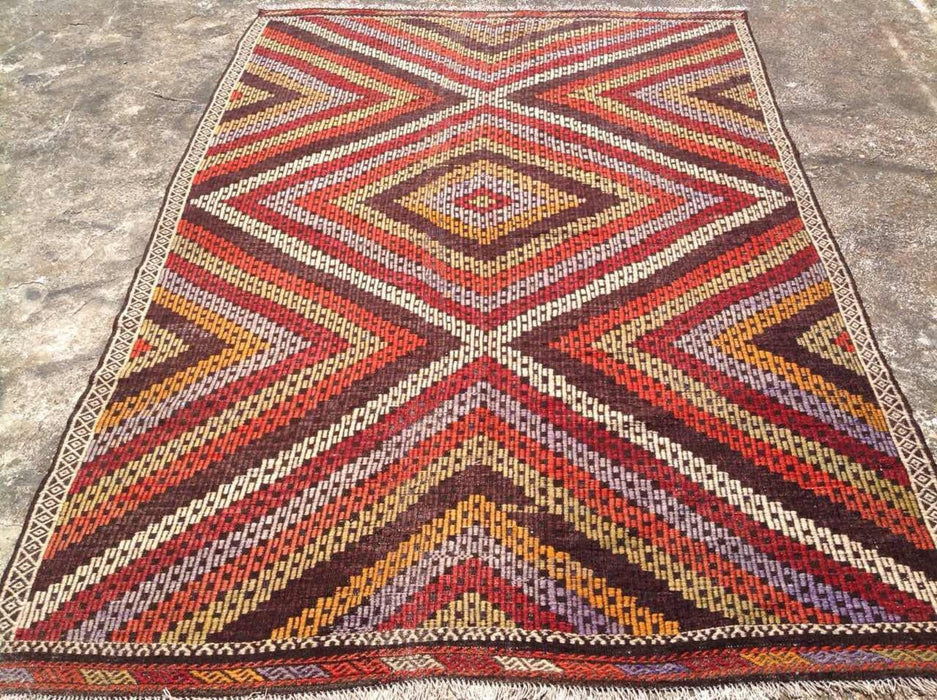 Vintage turkkilainen Kilim -matto 274cm x 183cm käsinkudottua villaa