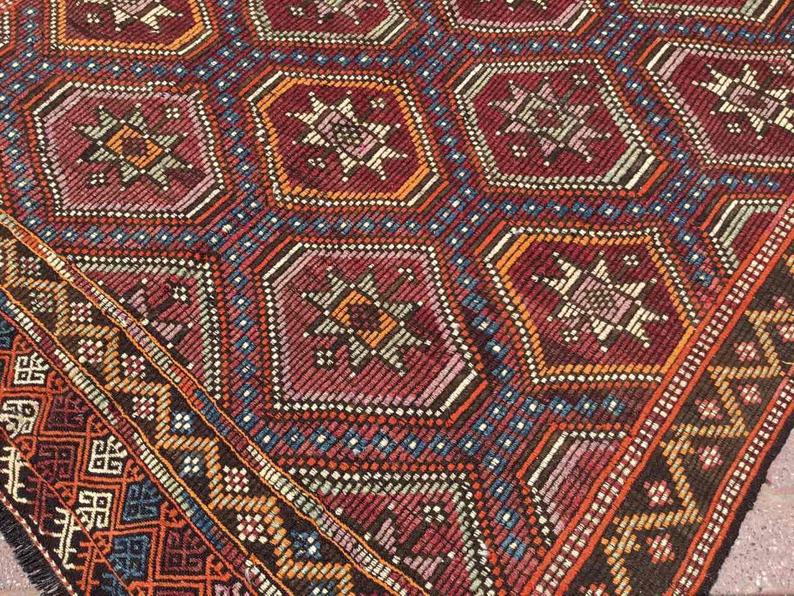 Tappeto Kilim turco vintage 275 cm x 150 cm in lana artigianale