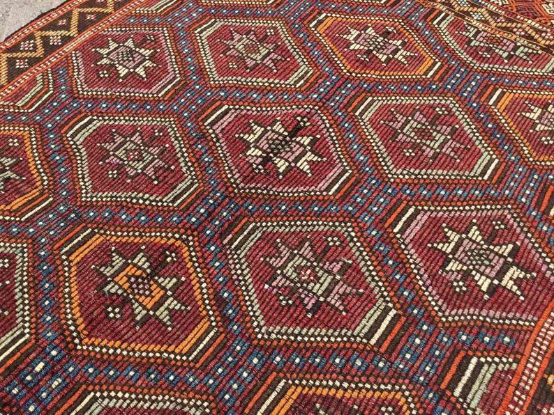 Tappeto Kilim turco vintage 275 cm x 150 cm in lana artigianale