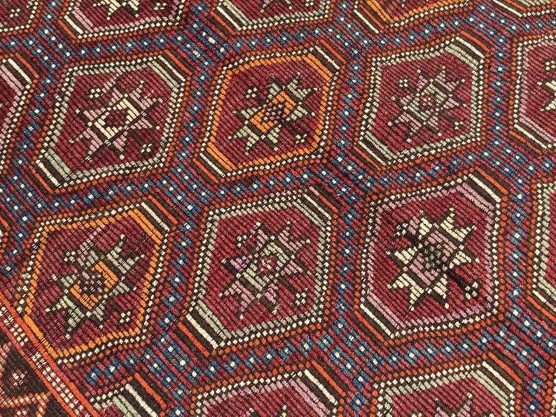 Tappeto Kilim turco vintage 275 cm x 150 cm in lana artigianale