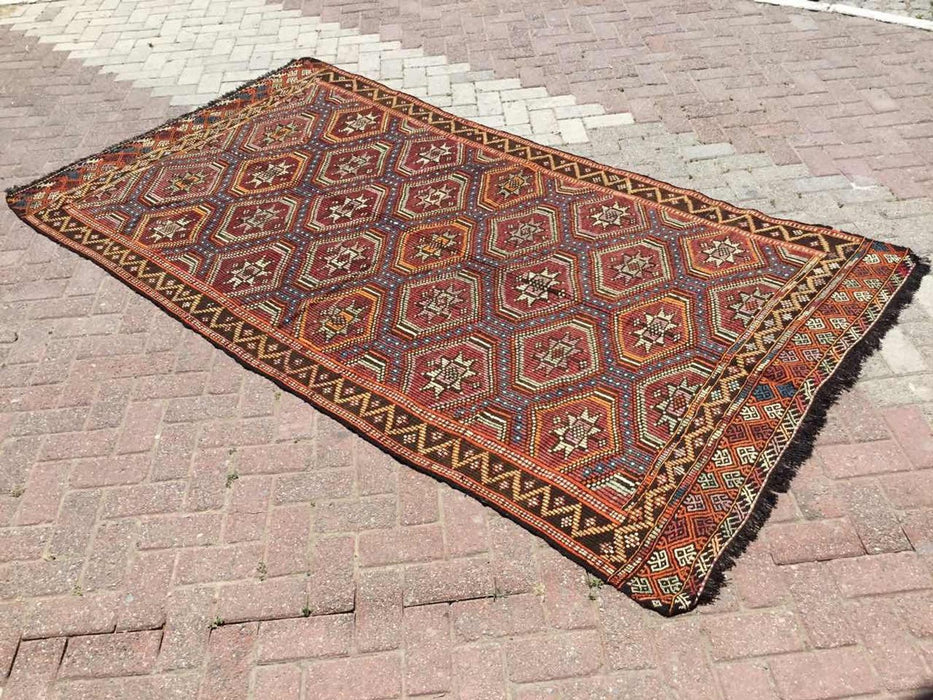 Tappeto Kilim turco vintage 275 cm x 150 cm in lana artigianale