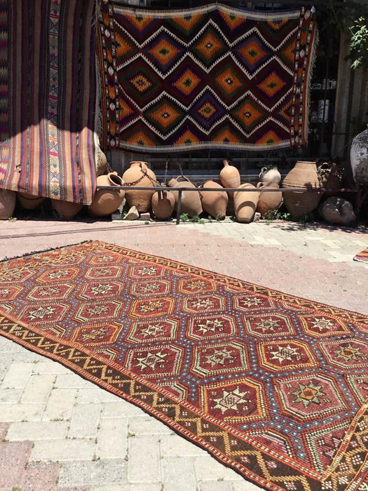 Tappeto Kilim turco vintage 275 cm x 150 cm in lana artigianale