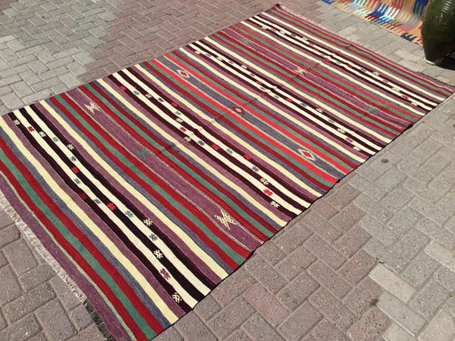 Vintage Turkse Kilim -vloerkleed 275 cm x 176 cm wol katoen