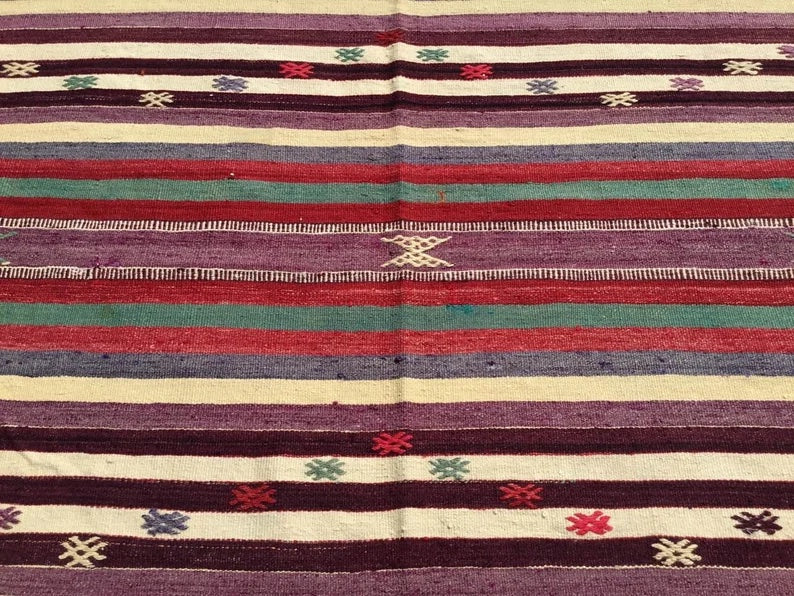 Tappeto Kilim turco vintage 275 cm x 176 cm in lana e cotone