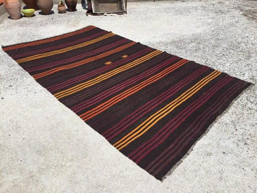 Vintage Turkse Kilim -tapijt 277 cm x 165 cm wol 60 jaar oud