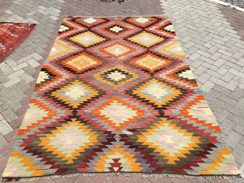 Tappeto Kilim turco vintage 278 cm x 184 cm in lana n. 792