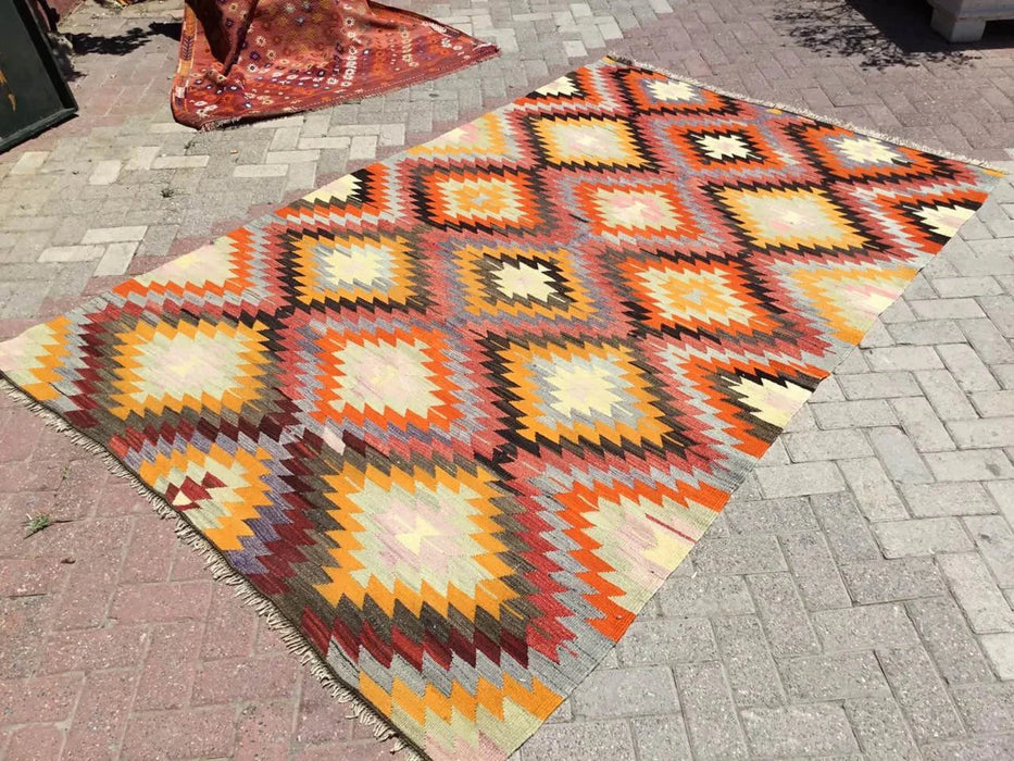 Tappeto Kilim turco vintage 278 cm x 184 cm in lana n. 792