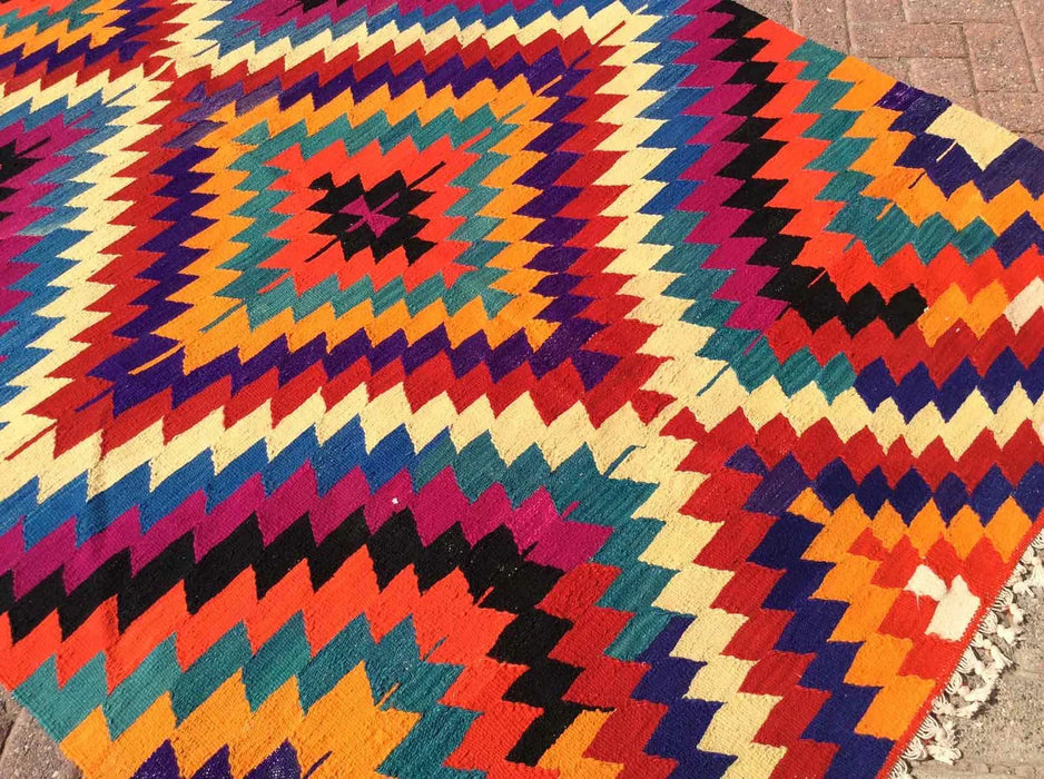 Tappeto Kilim turco vintage 279 cm x 165 cm in lana artigianale