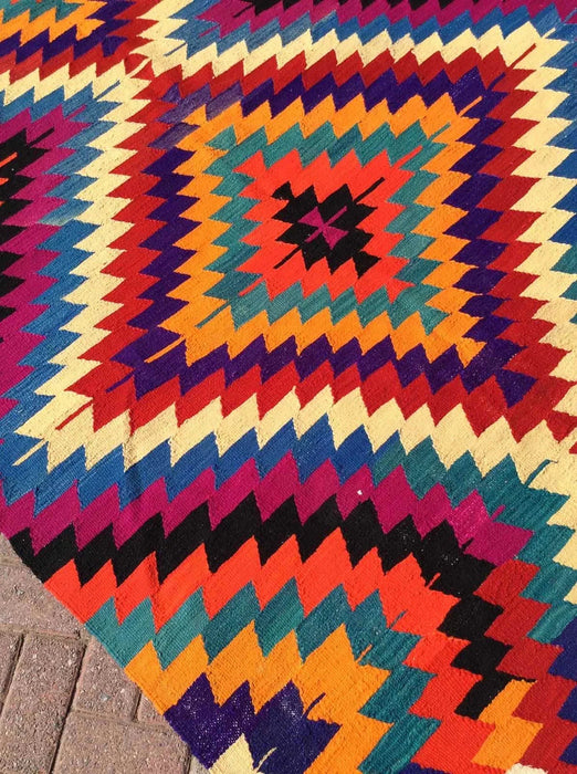 Tappeto Kilim turco vintage 279 cm x 165 cm in lana artigianale